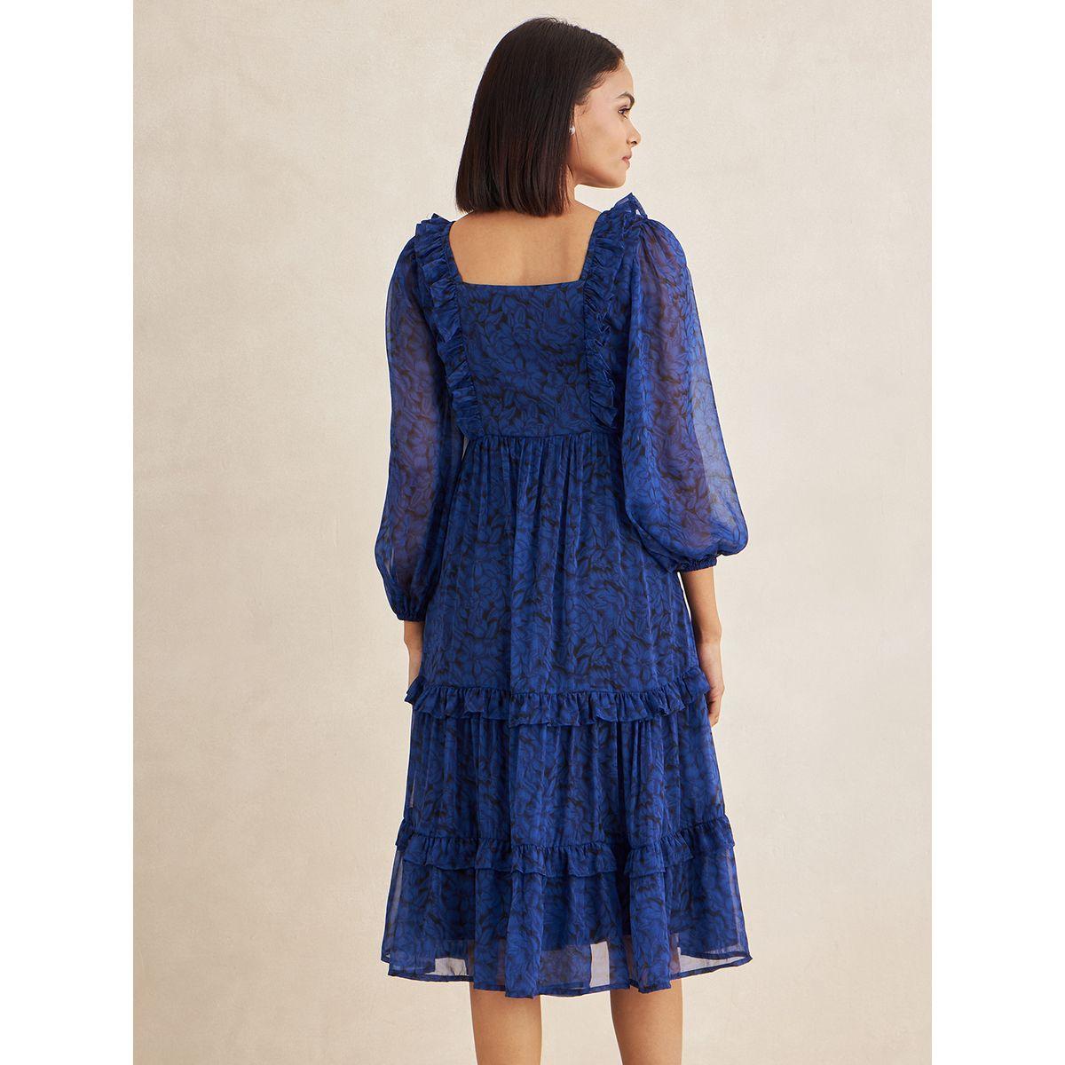 فستان ميدي بكسرات وياقة مربعة مع كشكش فِميلا × ستايلي-women-clothing-dresses-image-7