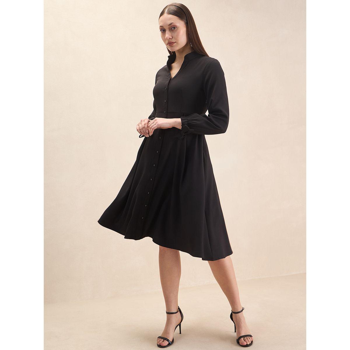 Femmella X Styli  Solid Knotted Sleeve Knee Length Dress-women-clothing-dresses-image-4
