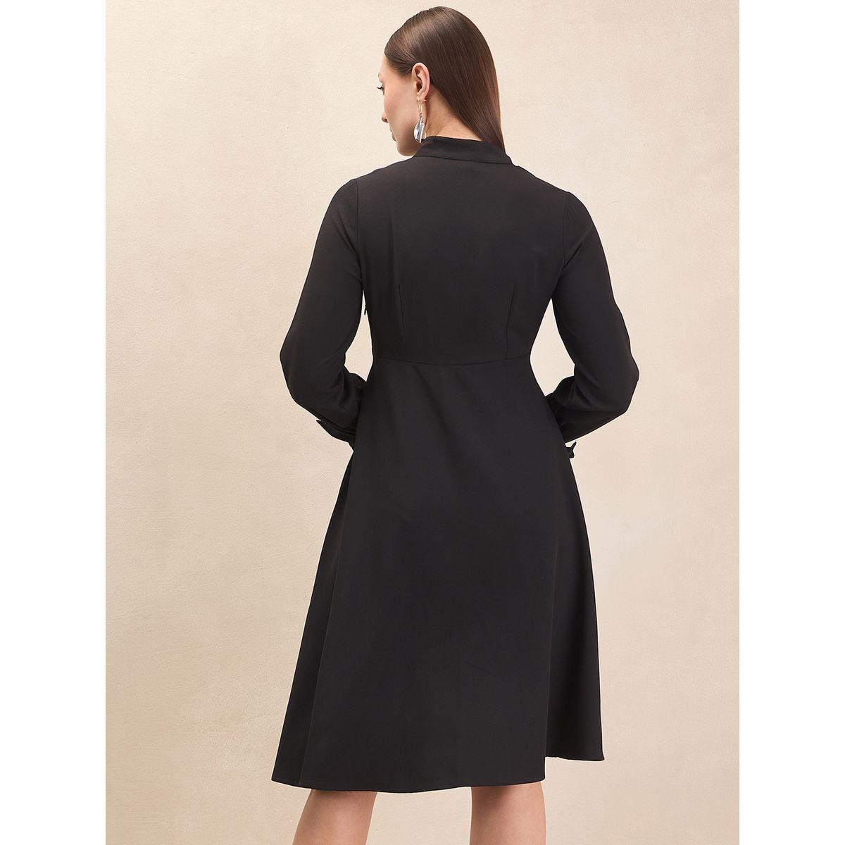 Femmella X Styli  Solid Knotted Sleeve Knee Length Dress-women-clothing-dresses-image-6