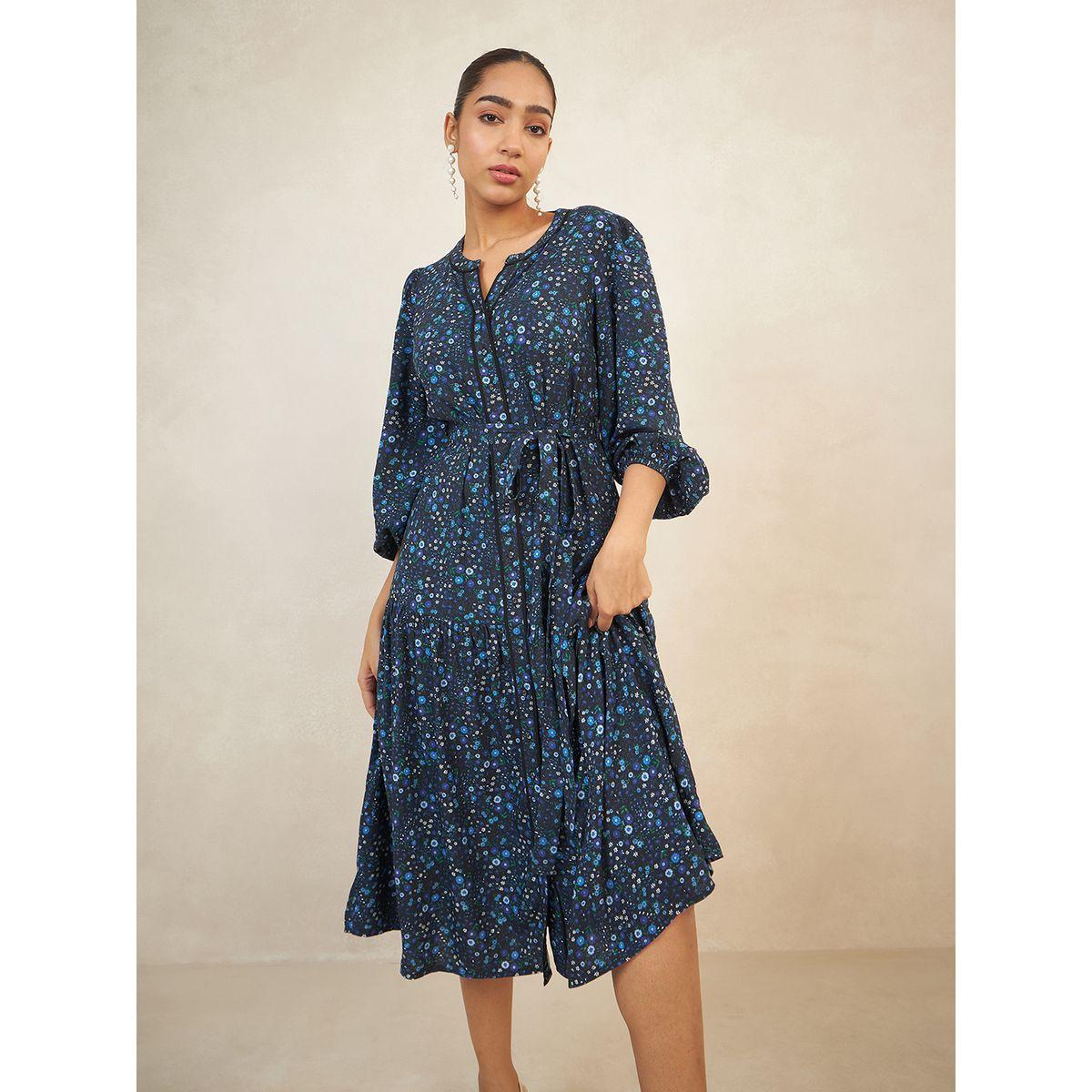 فستان ميدي بكسرات وطبعة زهور مع حزام فِميلا × ستايلي-women-clothing-dresses-image-1