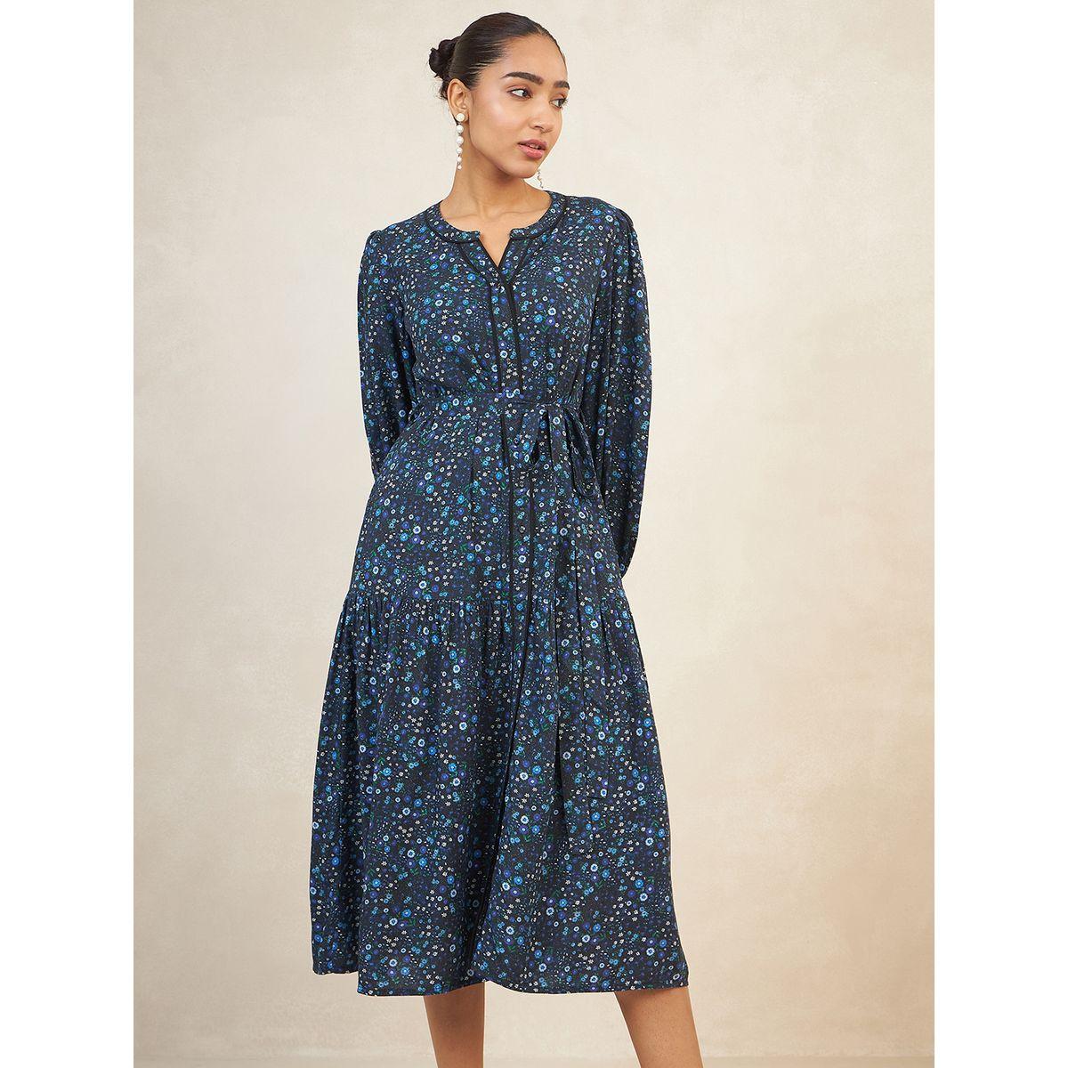 فستان ميدي بكسرات وطبعة زهور مع حزام فِميلا × ستايلي-women-clothing-dresses-image-2