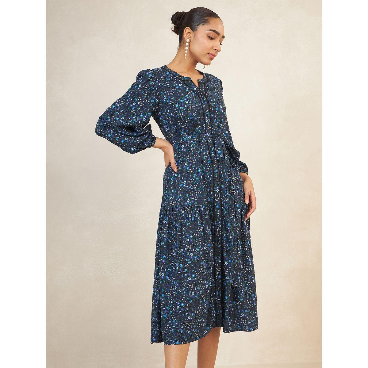 فستان ميدي بكسرات وطبعة زهور مع حزام فِميلا × ستايلي-women-clothing-dresses-image-3