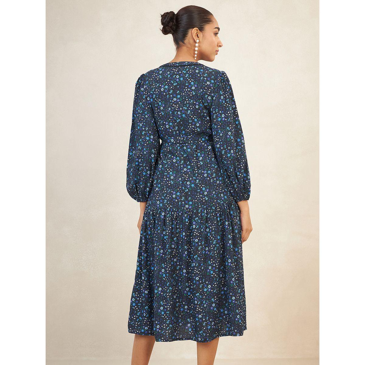 فستان ميدي بكسرات وطبعة زهور مع حزام فِميلا × ستايلي-women-clothing-dresses-image-4