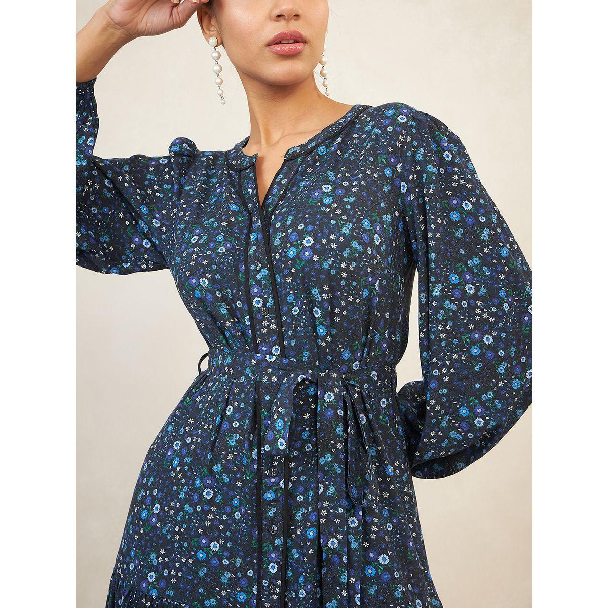 فستان ميدي بكسرات وطبعة زهور مع حزام فِميلا × ستايلي-women-clothing-dresses-image-5
