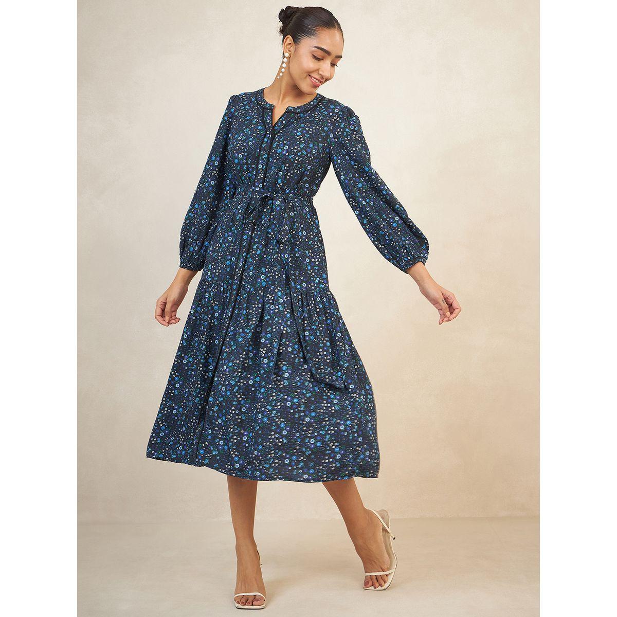 فستان ميدي بكسرات وطبعة زهور مع حزام فِميلا × ستايلي-women-clothing-dresses-image-6