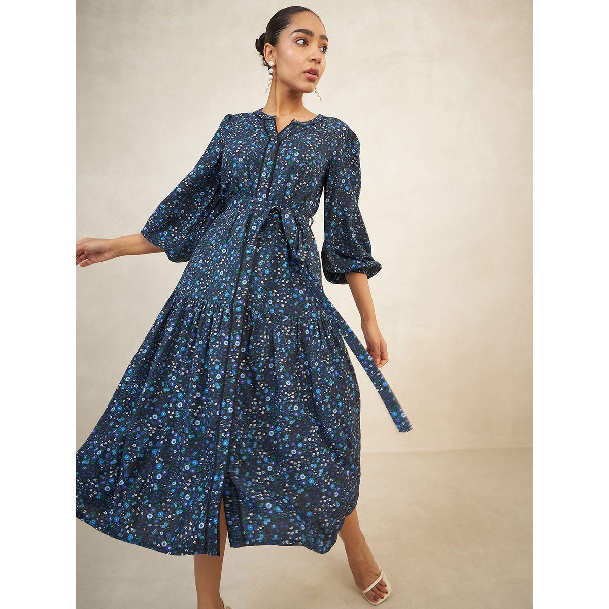 فستان ميدي بكسرات وطبعة زهور مع حزام فِميلا × ستايلي-women-clothing-dresses-image-7