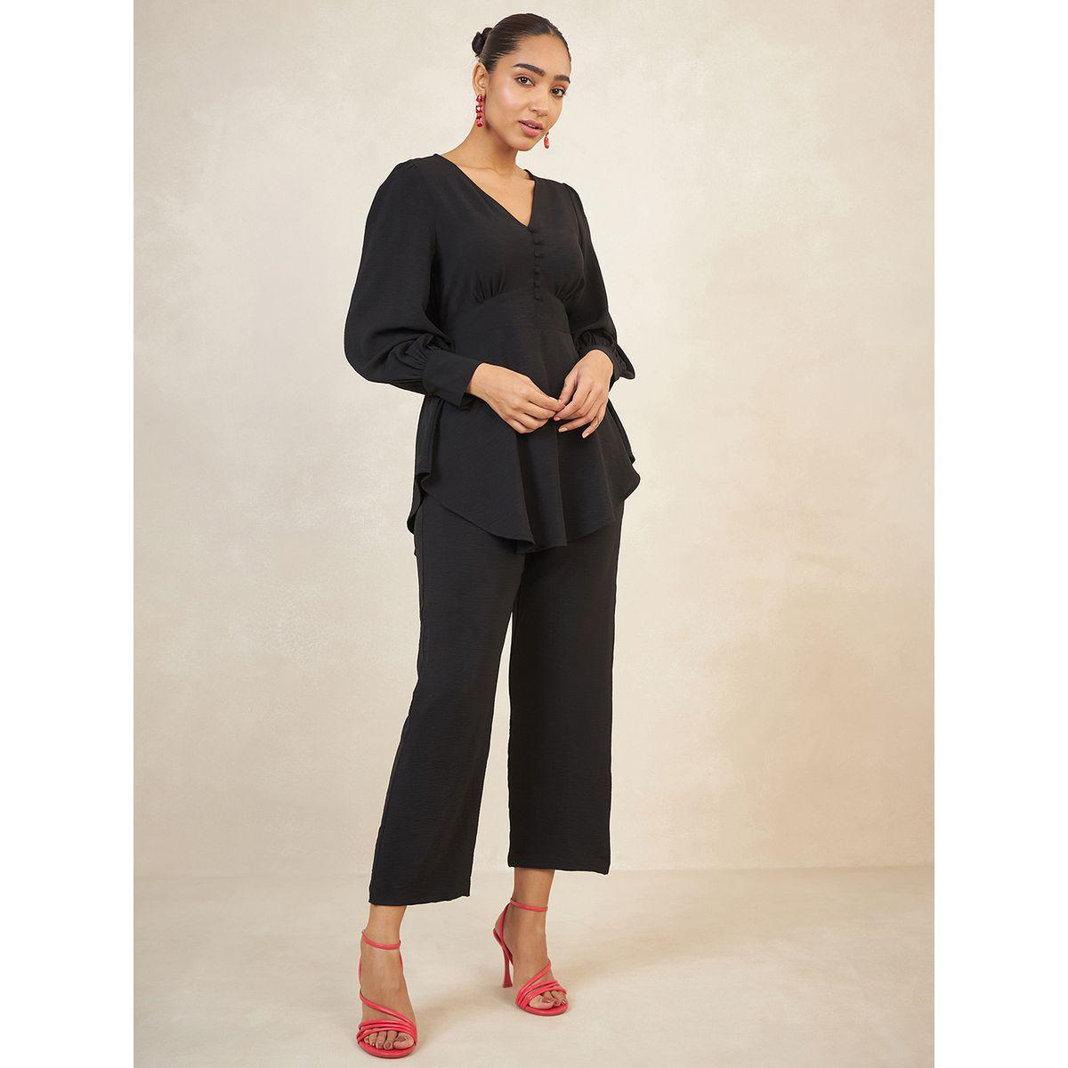 Femmella X Styli  Solid Asymmetric Hem Top & Pant Co-Ord Set-women-clothing-coordsets-image-2