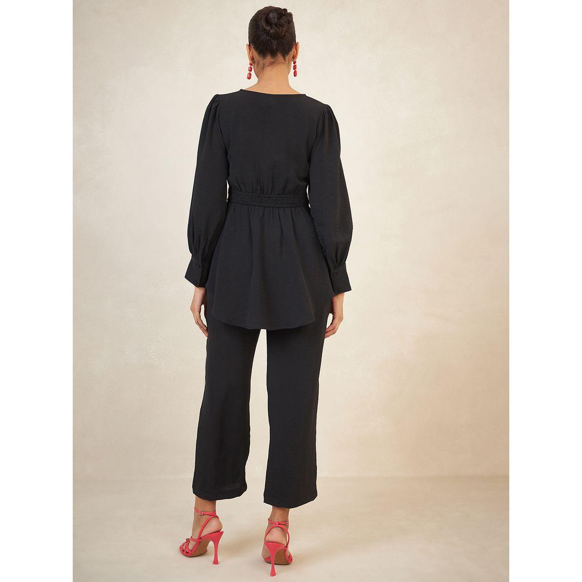 Femmella X Styli  Solid Asymmetric Hem Top & Pant Co-Ord Set-women-clothing-coordsets-image-3