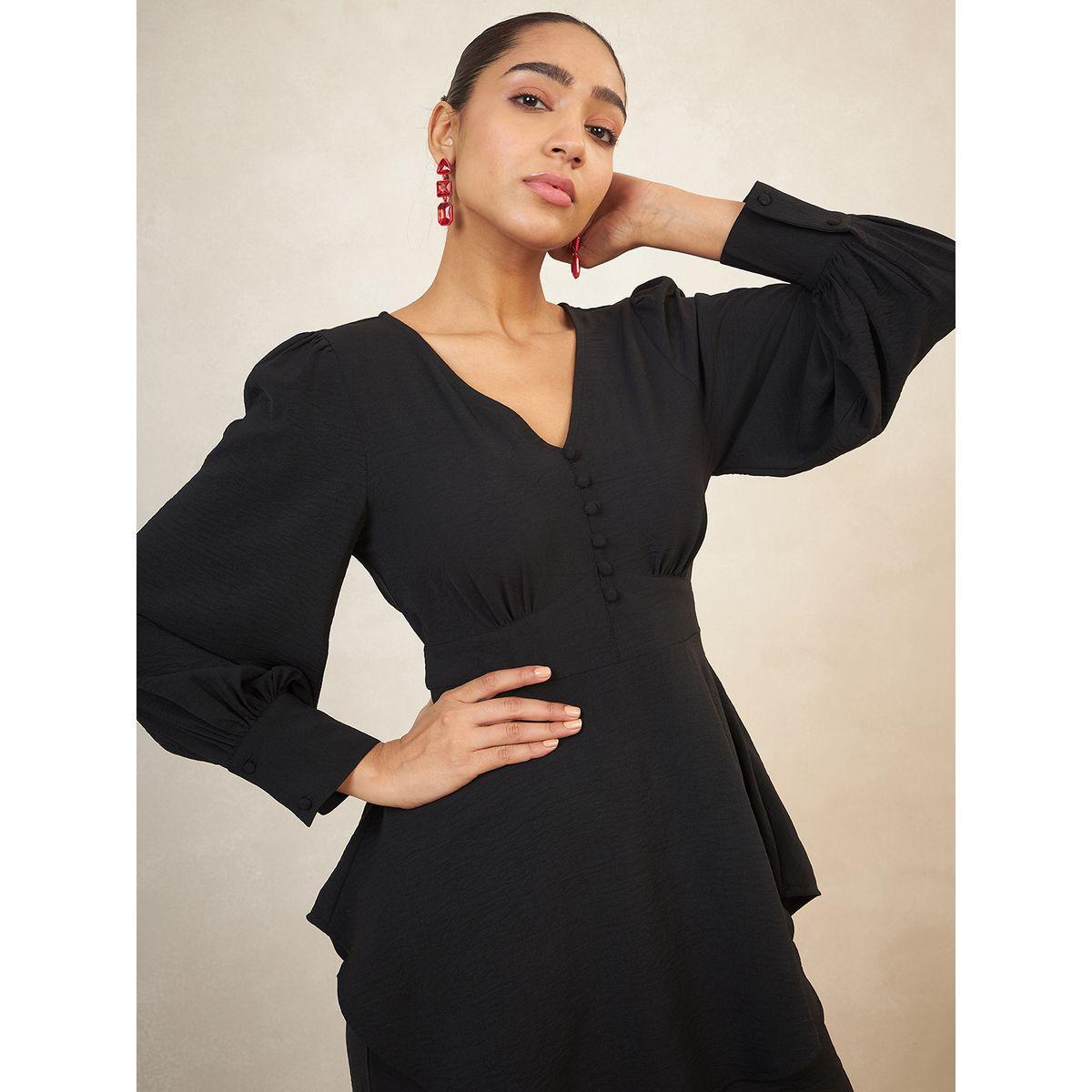 Femmella X Styli  Solid Asymmetric Hem Top & Pant Co-Ord Set-women-clothing-coordsets-image-4