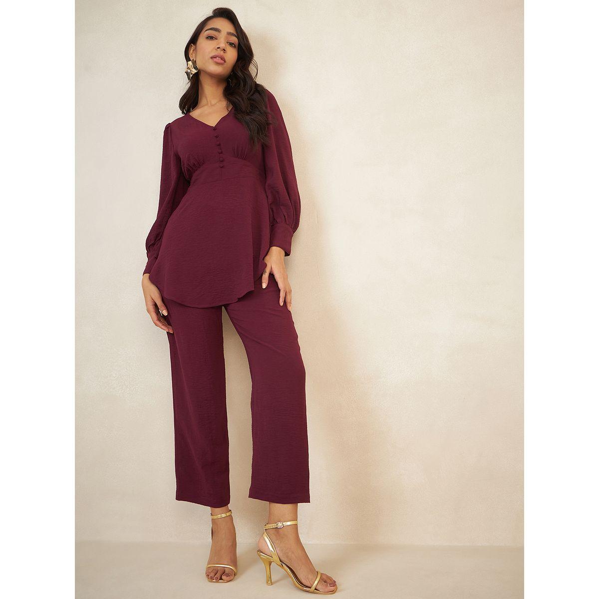 Femmella X Styli  Solid Asymmetric Hem Top & Pant Co-Ord Set-women-clothing-coordsets-image-6