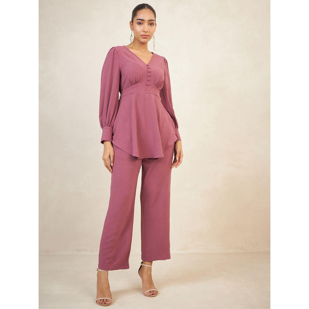 Femmella X Styli  Solid Longline Curved Hem Top & Pants Co-Ords-women-clothing-coordsets-image-1