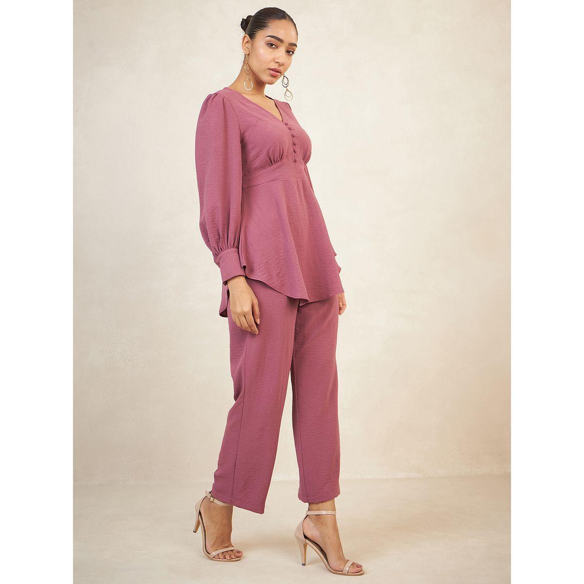 Femmella X Styli  Solid Longline Curved Hem Top & Pants Co-Ords-women-clothing-coordsets-image-2