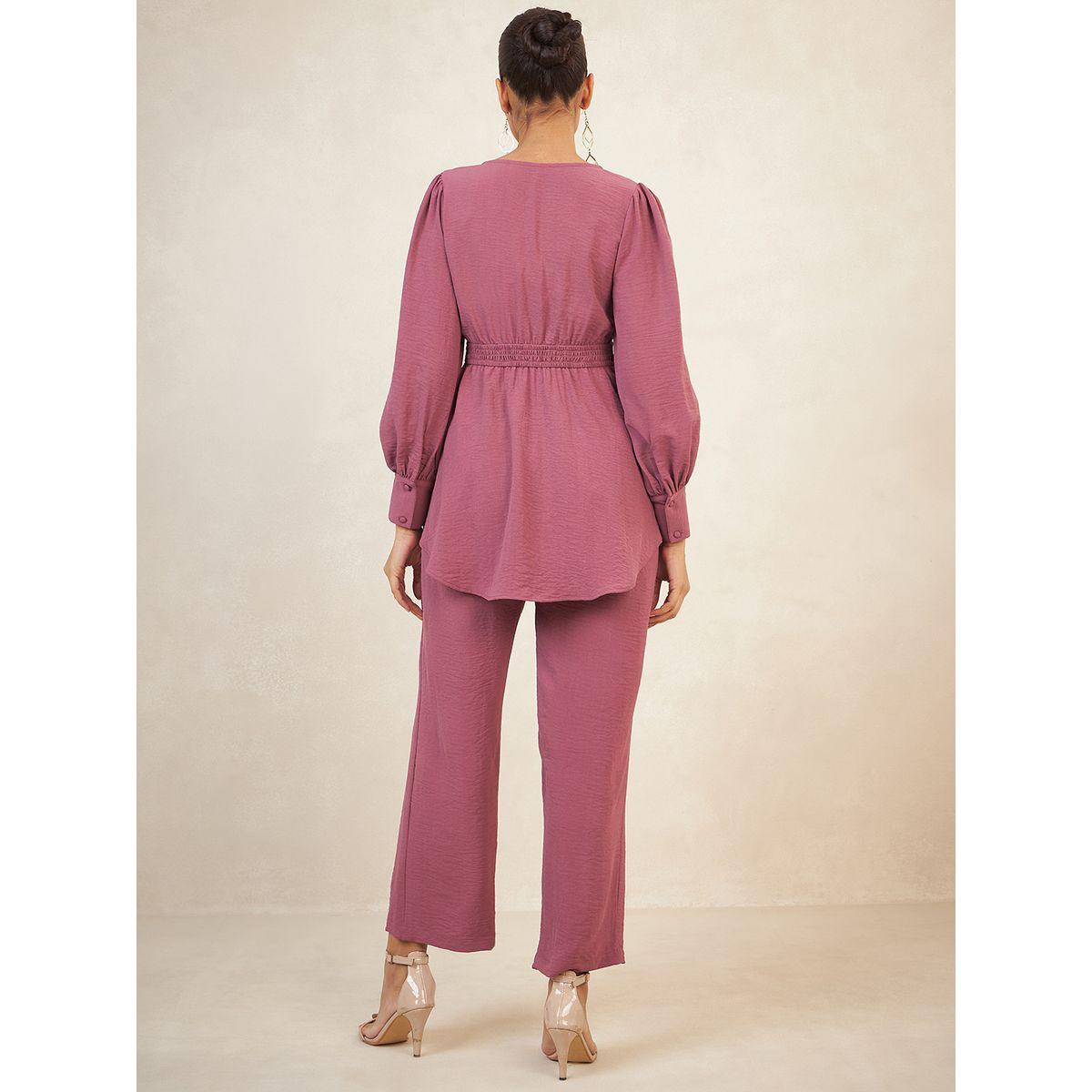 Femmella X Styli  Solid Longline Curved Hem Top & Pants Co-Ords-women-clothing-coordsets-image-3