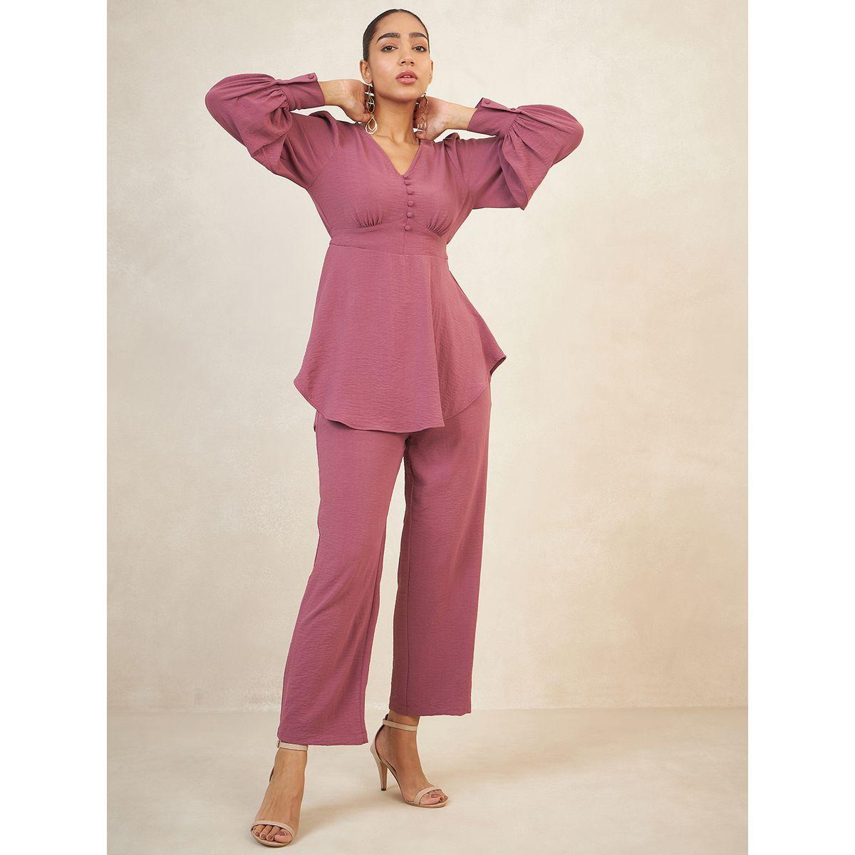 Femmella X Styli  Solid Longline Curved Hem Top & Pants Co-Ords-women-clothing-coordsets-image-6