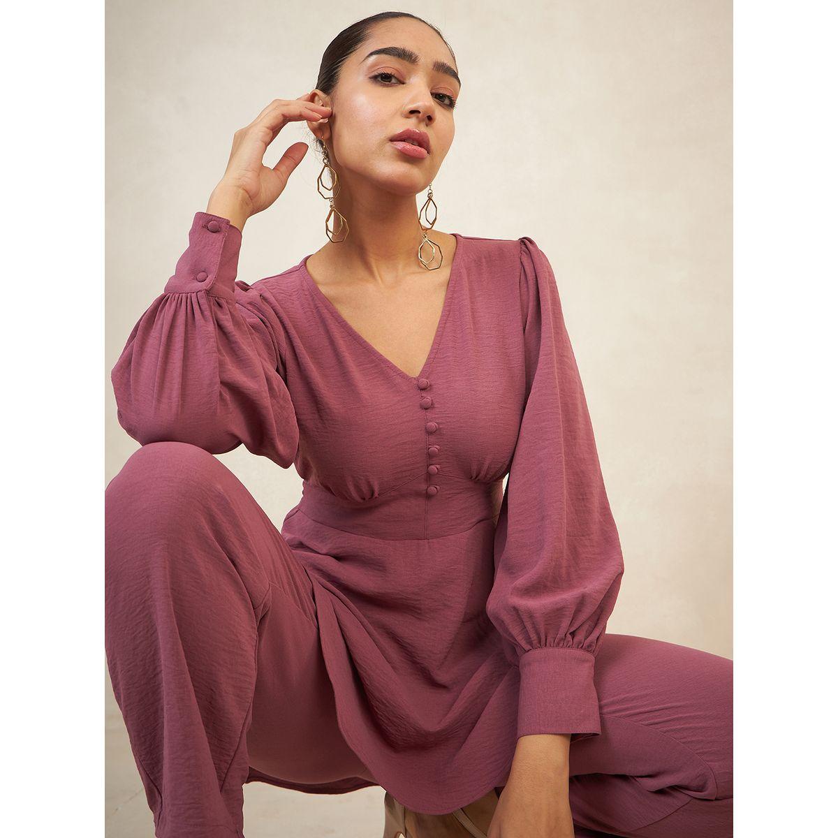 Femmella X Styli  Solid Longline Curved Hem Top & Pants Co-Ords-women-clothing-coordsets-image-7