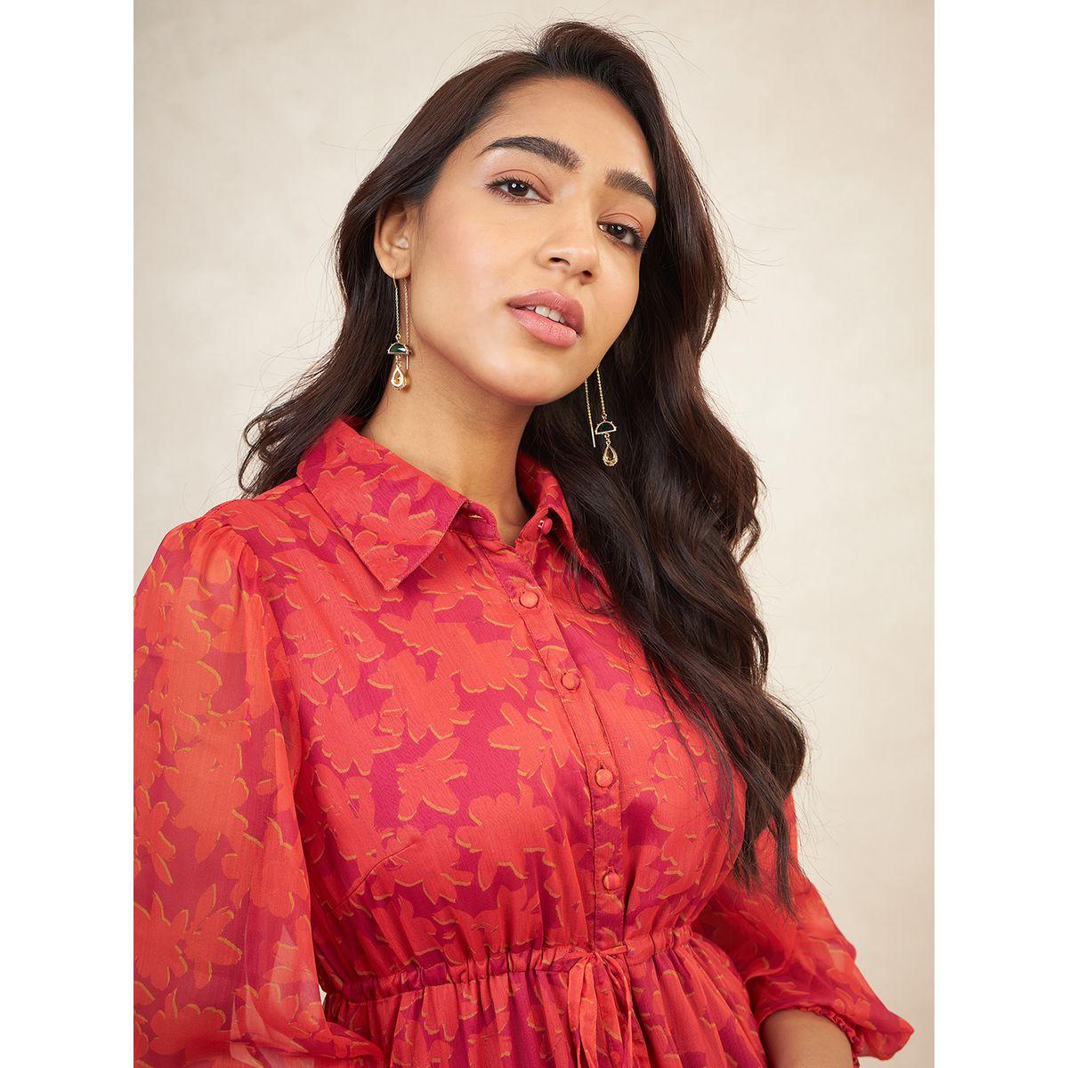 Femmella X Styli  Floral Print Button Down A-Line Midi Dress-women-clothing-dresses-image-3