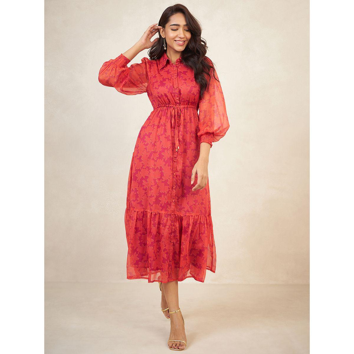 Femmella X Styli  Floral Print Button Down A-Line Midi Dress-women-clothing-dresses-image-5