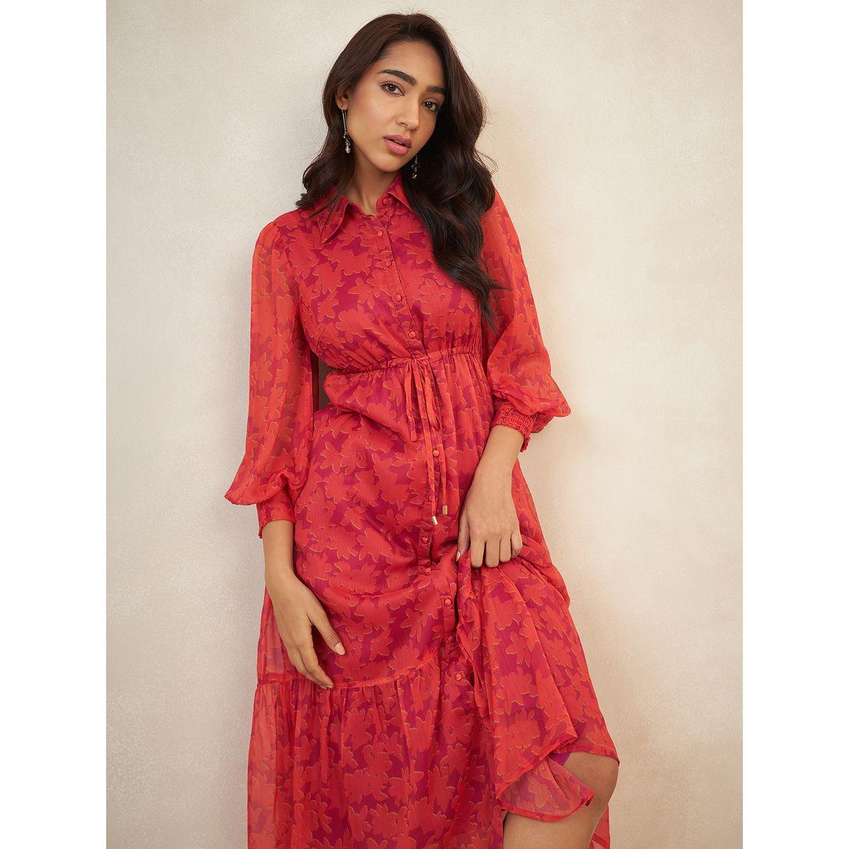 Femmella X Styli  Floral Print Button Down A-Line Midi Dress-women-clothing-dresses-image-6