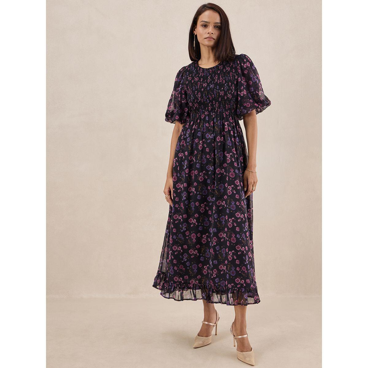 Femmella X Styli  All Over Floral Print Smocked Maxi Dress-women-clothing-dresses-image-1