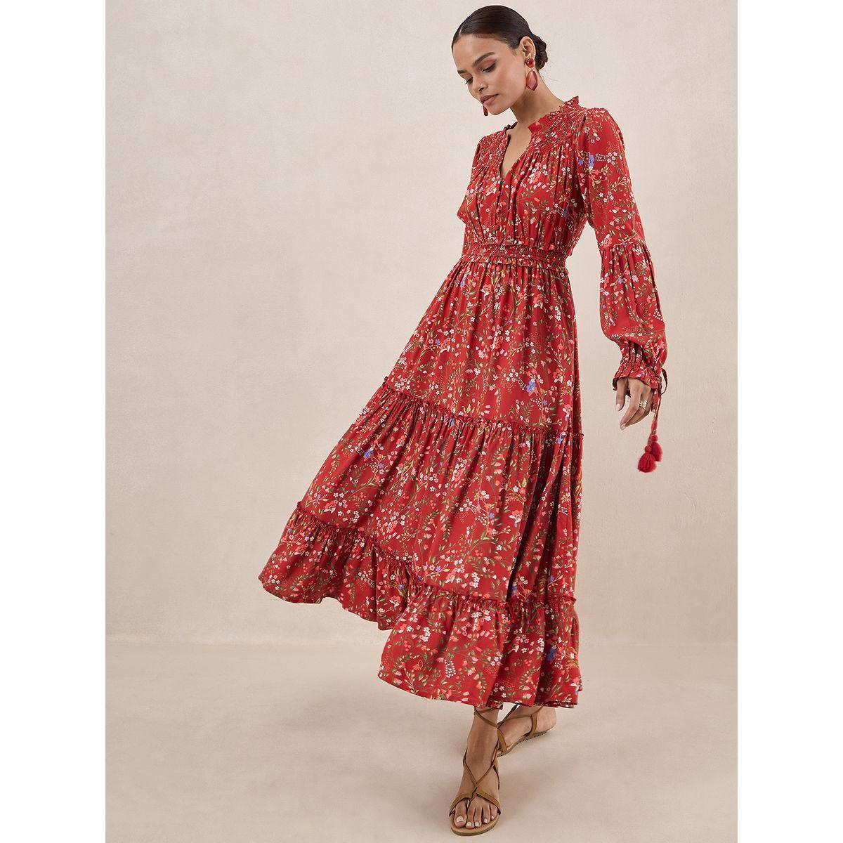 Femmella X Styli  Floral Smocked Long Sleeves Tiered Maxi Dress-women-clothing-dresses-image-5