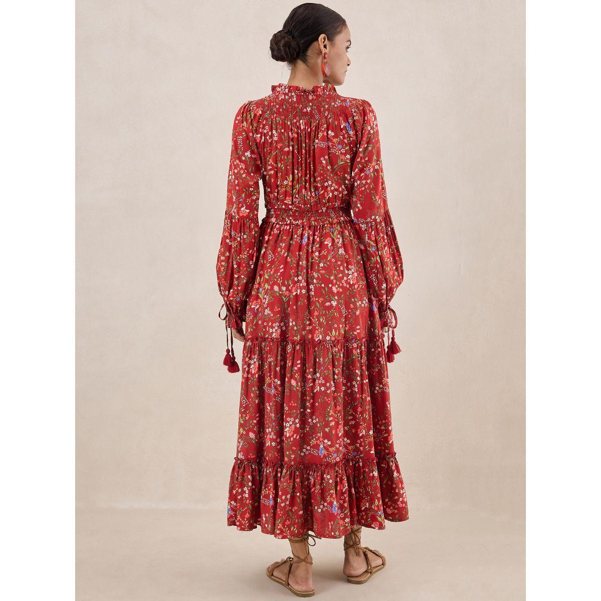 Femmella X Styli  Floral Smocked Long Sleeves Tiered Maxi Dress-women-clothing-dresses-image-9