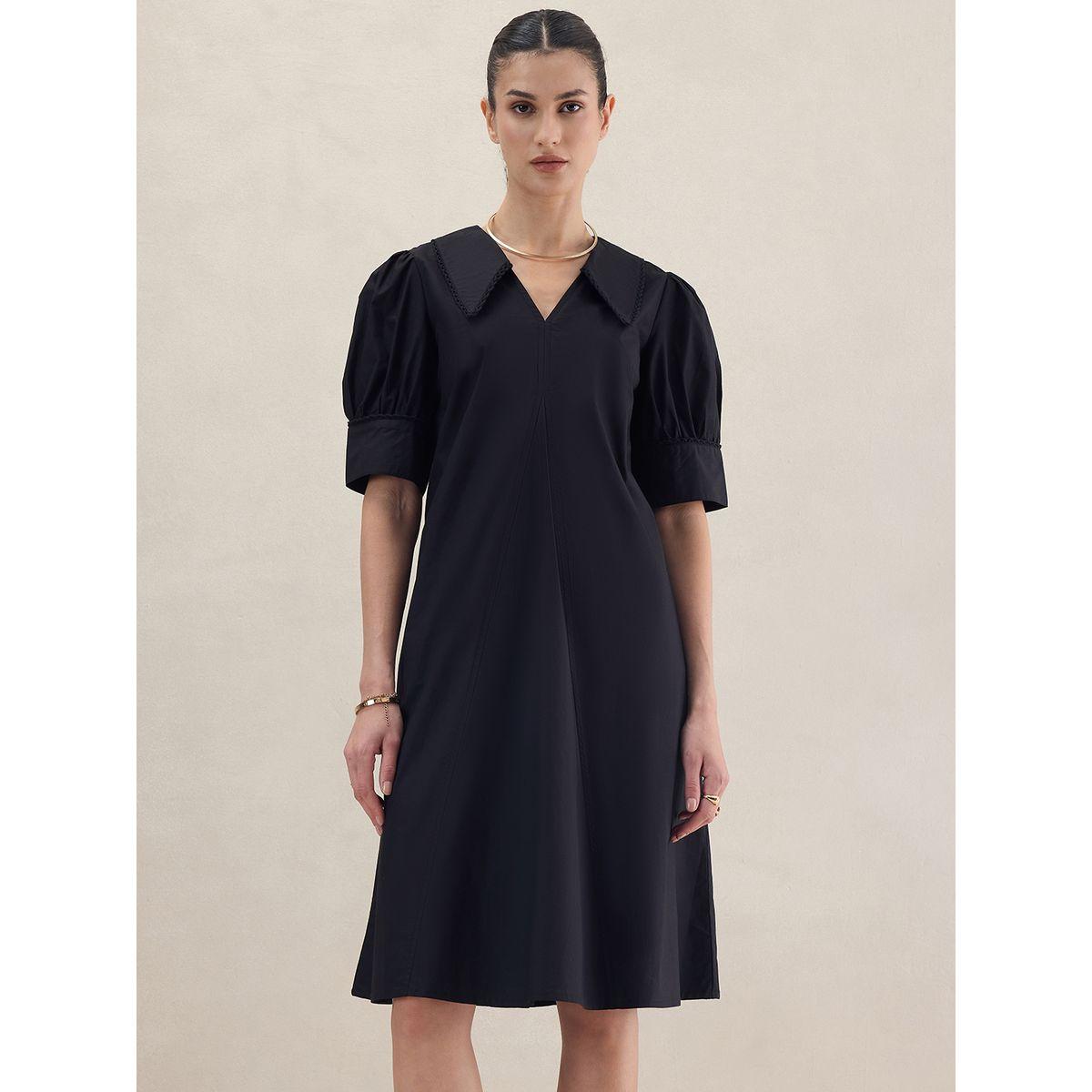 Femmella X Styli  Solid Cotton Collared Knee Length Dress-women-clothing-dresses-image-1