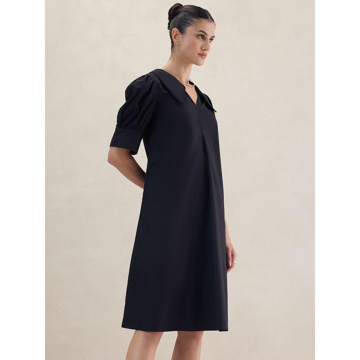 Femmella X Styli  Solid Cotton Collared Knee Length Dress-women-clothing-dresses-image-2