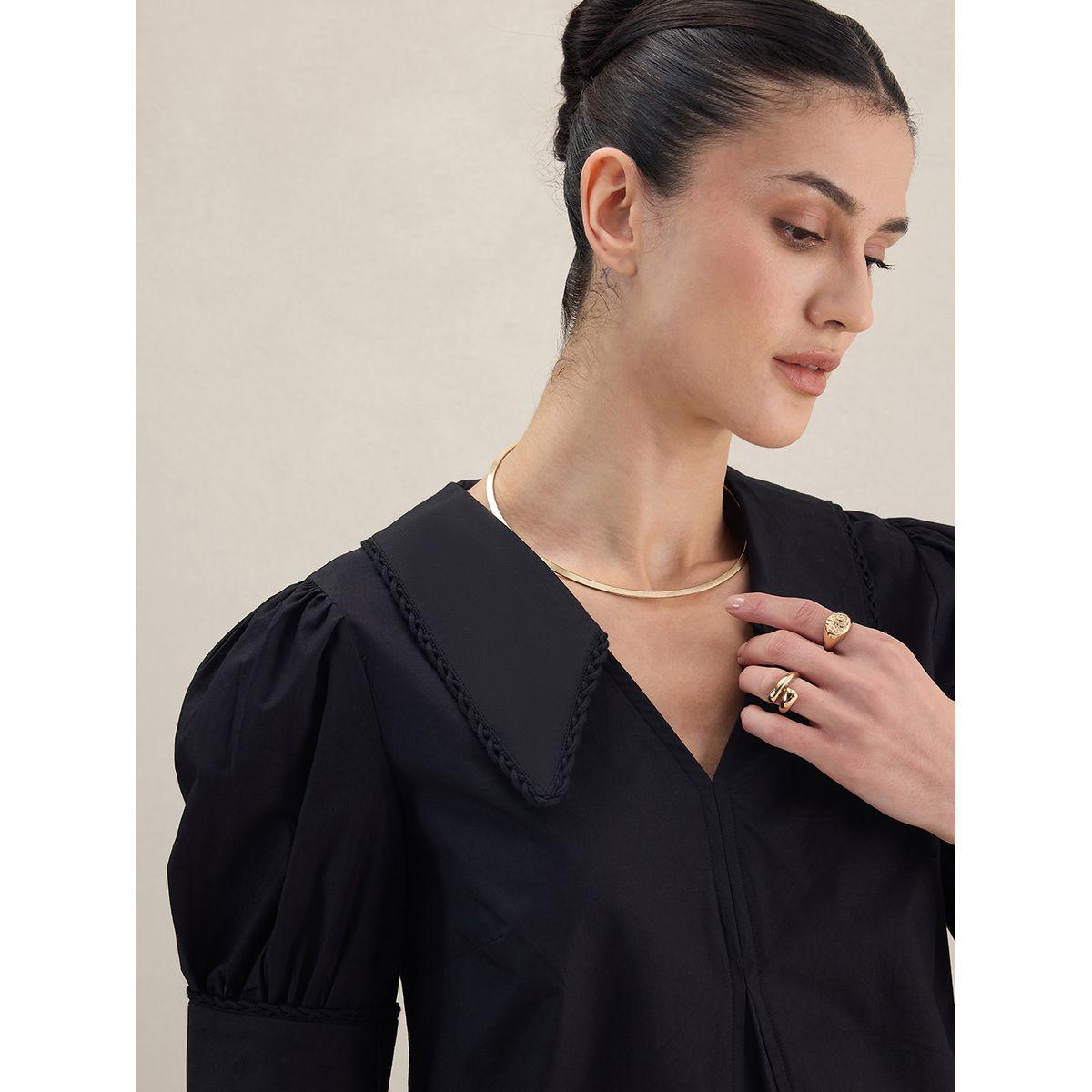 Femmella X Styli  Solid Cotton Collared Knee Length Dress-women-clothing-dresses-image-3