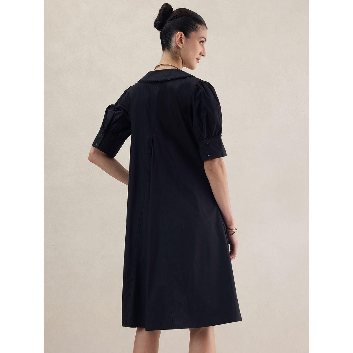 Femmella X Styli  Solid Cotton Collared Knee Length Dress-women-clothing-dresses-image-4