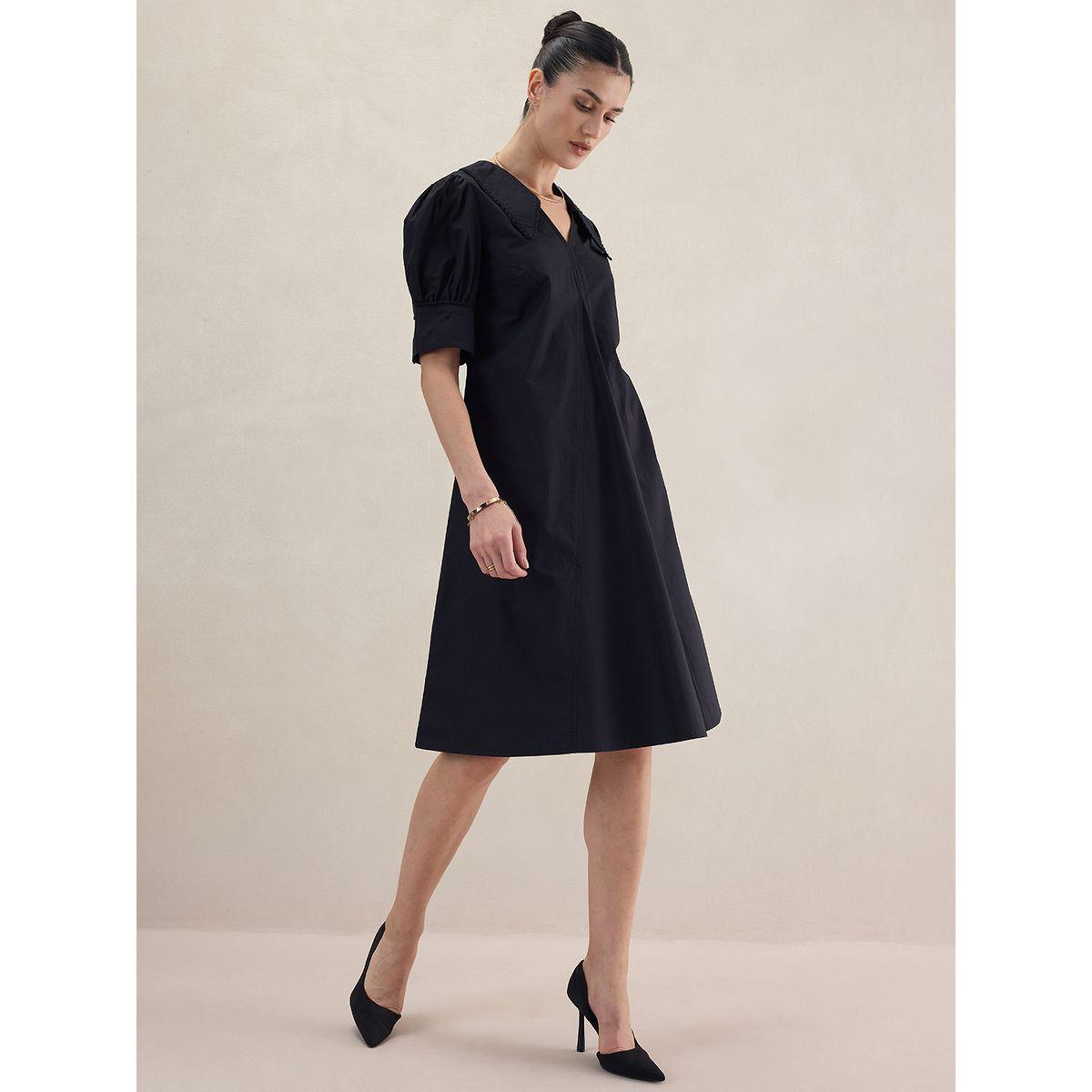 Femmella X Styli  Solid Cotton Collared Knee Length Dress-women-clothing-dresses-image-5
