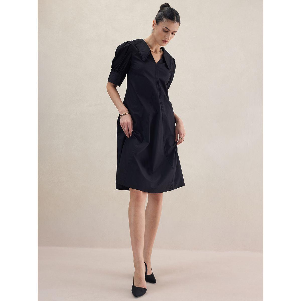 فستان سادة بطول الركبة مع ياقة فِميلا × ستايلي-women-clothing-dresses-image-6