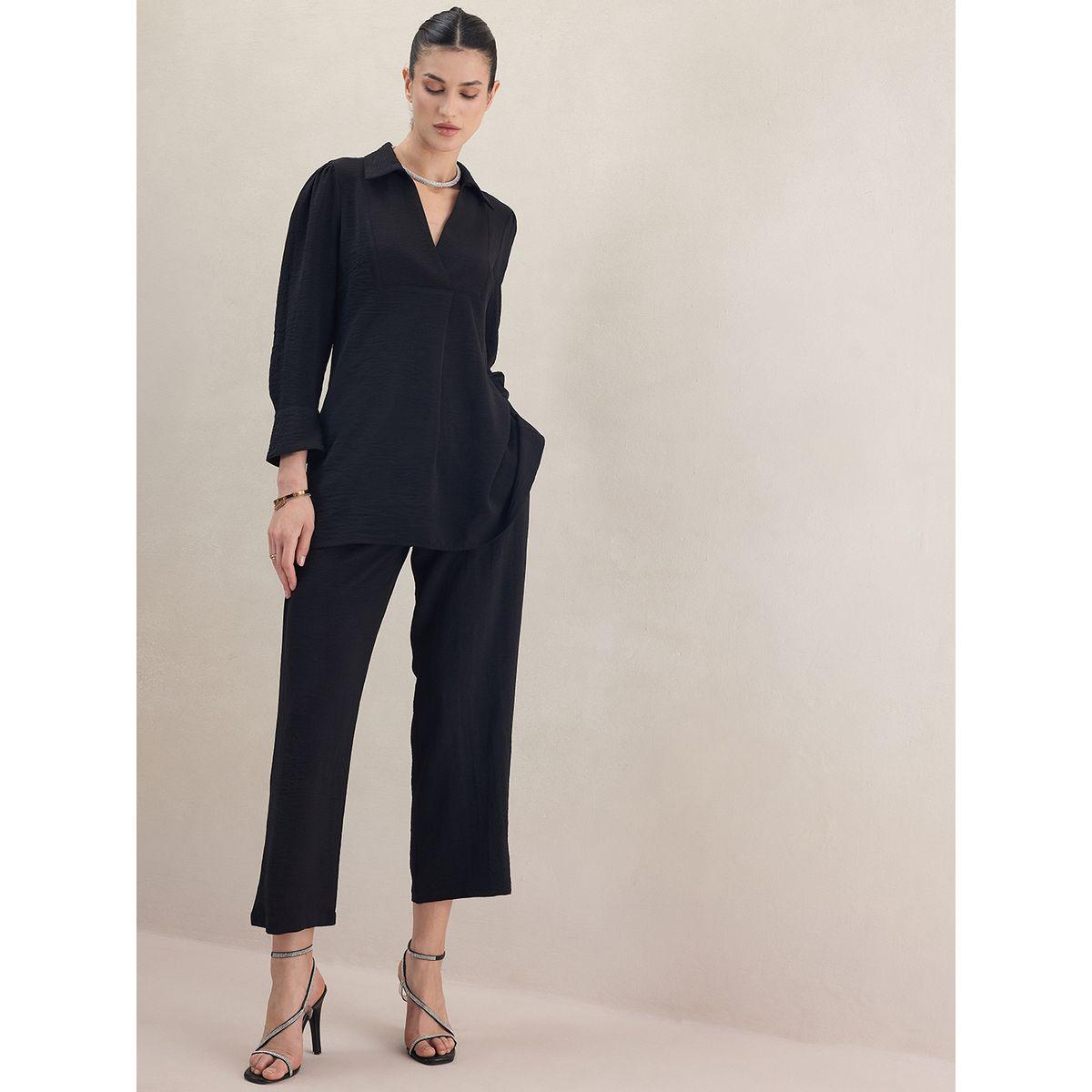 طقم منسق من بنطال وبلوزة مع ياقة بشق فِميلا × ستايلي-women-clothing-coordsets-image-4