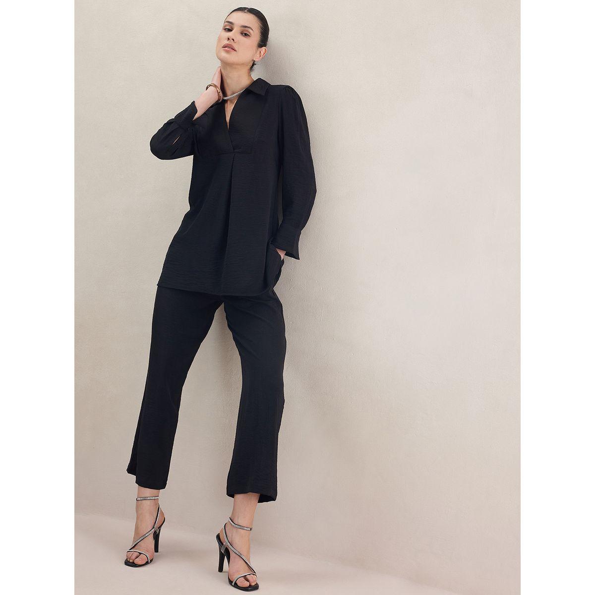 طقم منسق من بنطال وبلوزة مع ياقة بشق فِميلا × ستايلي-women-clothing-coordsets-image-5