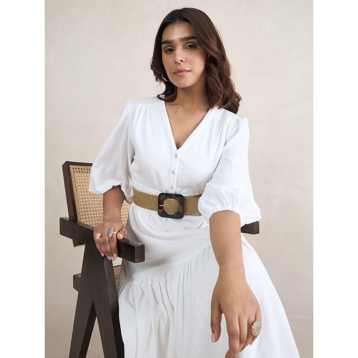 Femmella X Styli  Cotton Knot Detail Midi Dress with Cuffed Sleeve-women-clothing-dresses-image-2
