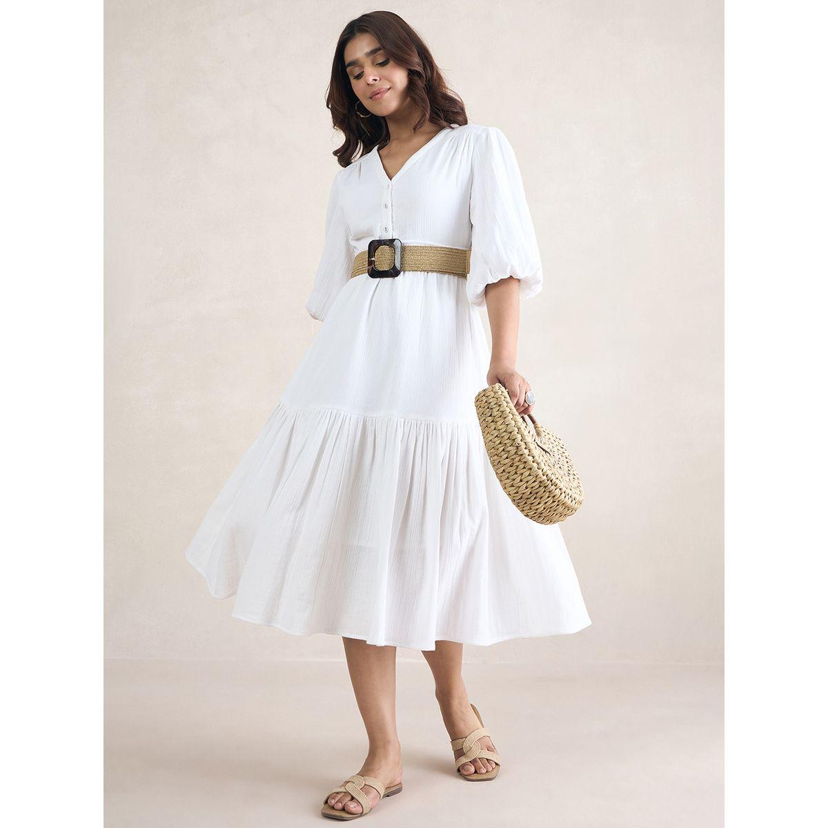 Femmella X Styli  Cotton Knot Detail Midi Dress with Cuffed Sleeve-women-clothing-dresses-image-3