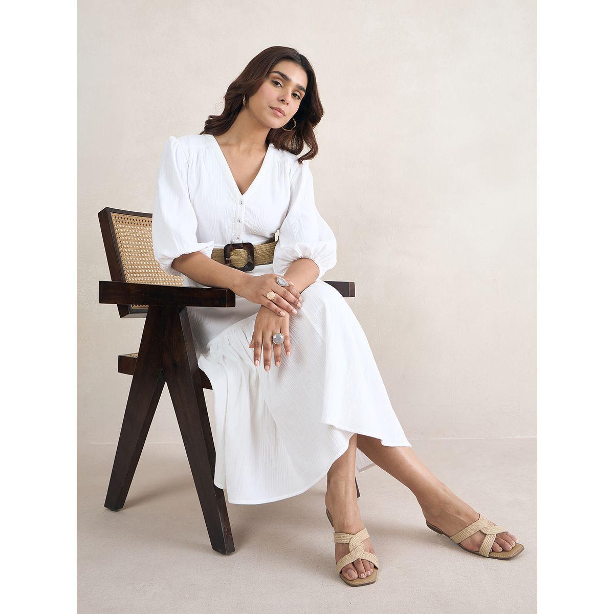 Femmella X Styli  Cotton Knot Detail Midi Dress with Cuffed Sleeve-women-clothing-dresses-image-4