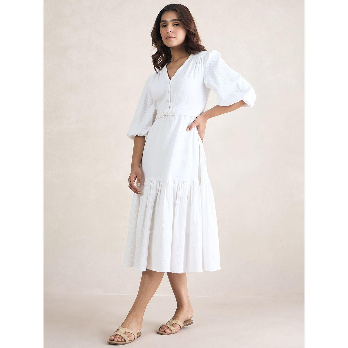 فستان ميدي مزين بعقدة مع اكمام مكبلة فِميلا × ستايلي-women-clothing-dresses-image-5