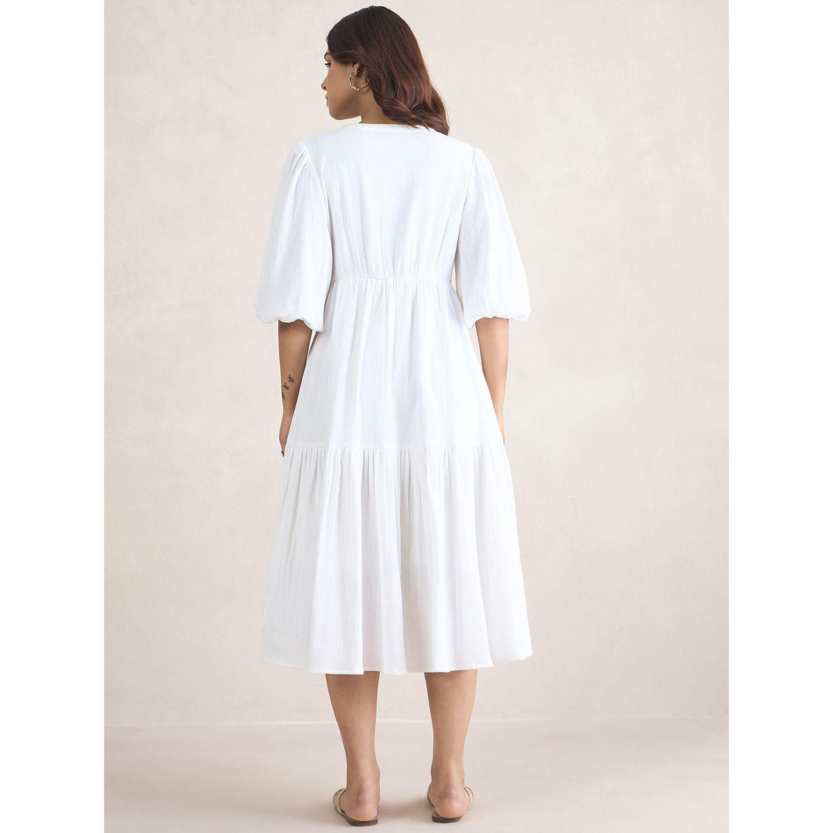 فستان ميدي مزين بعقدة مع اكمام مكبلة فِميلا × ستايلي-women-clothing-dresses-image-7