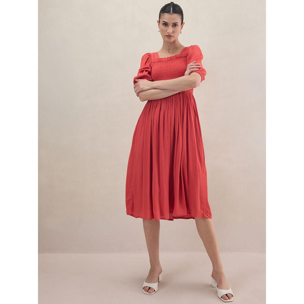 Femmella X Styli  Smocked Detail Cuffed Sleeve Midi Dress-women-clothing-dresses-image-1