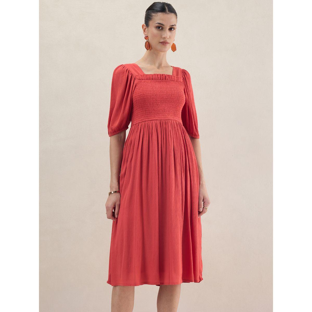Femmella X Styli  Smocked Detail Cuffed Sleeve Midi Dress-women-clothing-dresses-image-2