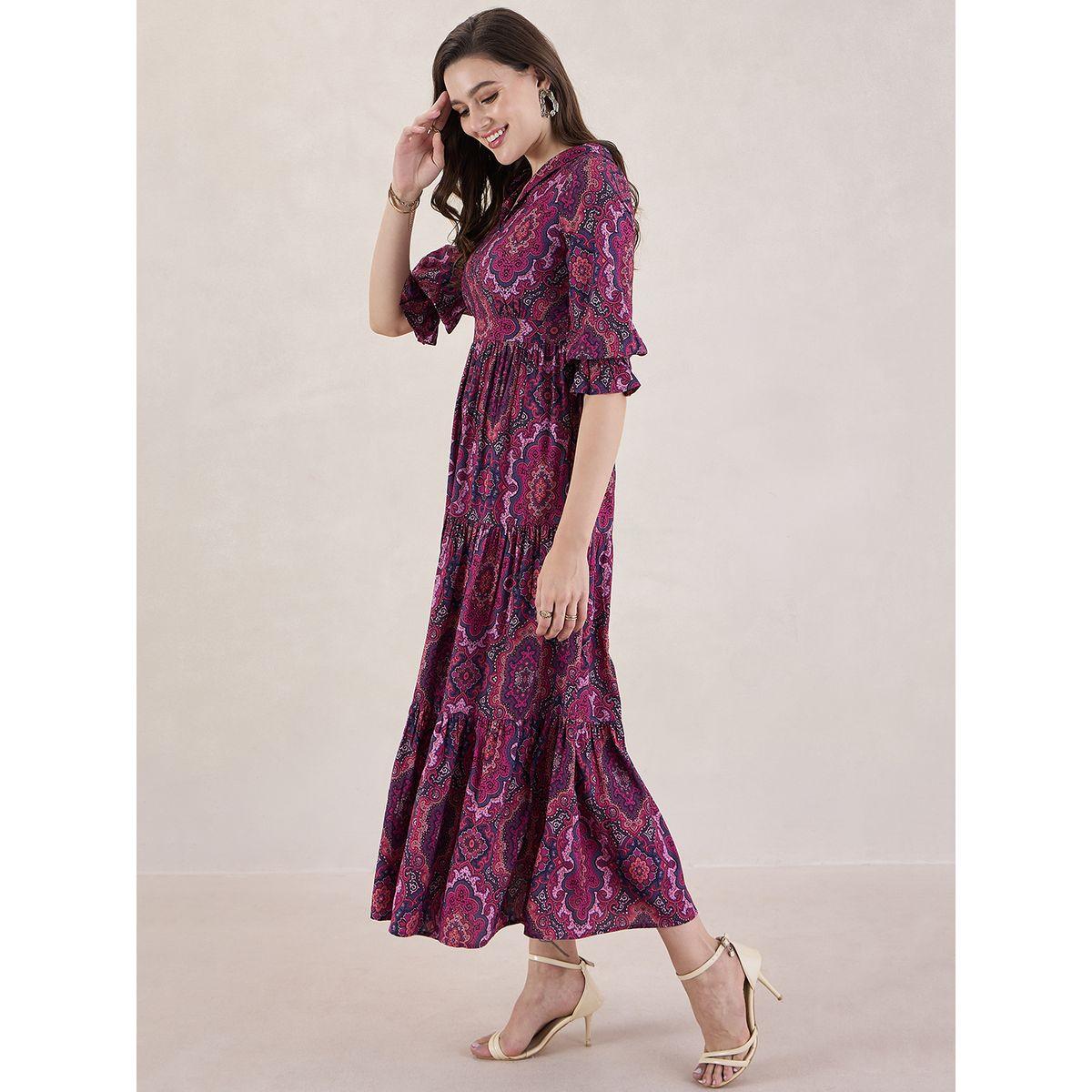 فستان طويل مطبع بالكامل مع كسرات فِميلا × ستايلي-women-clothing-dresses-image-2
