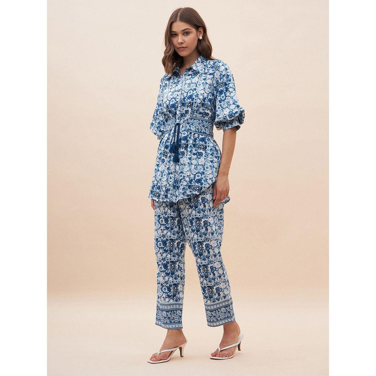 Femmella X Styli  All Over Floral Print Longline Top & Pants Co-Ords-women-clothing-coordsets-image-1