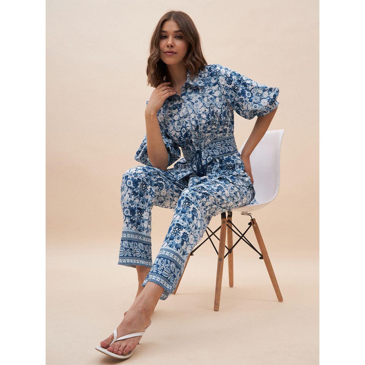 Femmella X Styli  All Over Floral Print Longline Top & Pants Co-Ords-women-clothing-coordsets-image-2