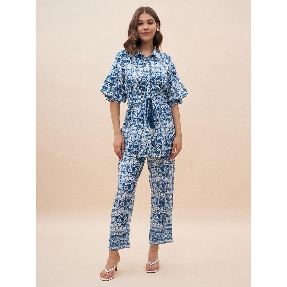 Femmella X Styli  All Over Floral Print Longline Top & Pants Co-Ords-women-clothing-coordsets-image-3