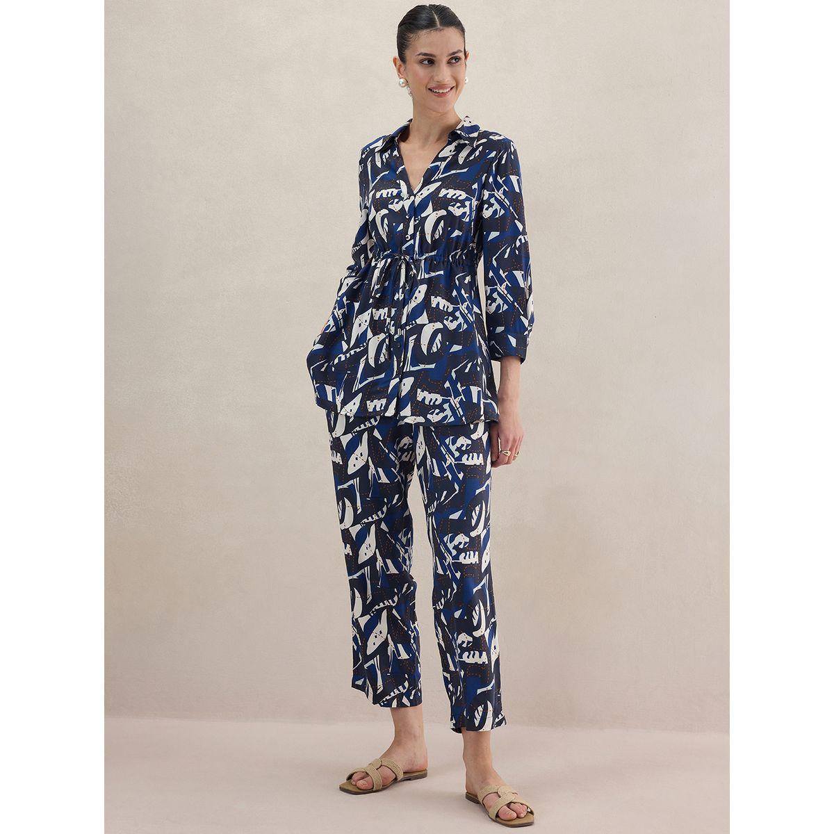 Femmella X Styli  Abstract Print Longline Top & Pants Co-Ords-women-clothing-coordsets-image-1