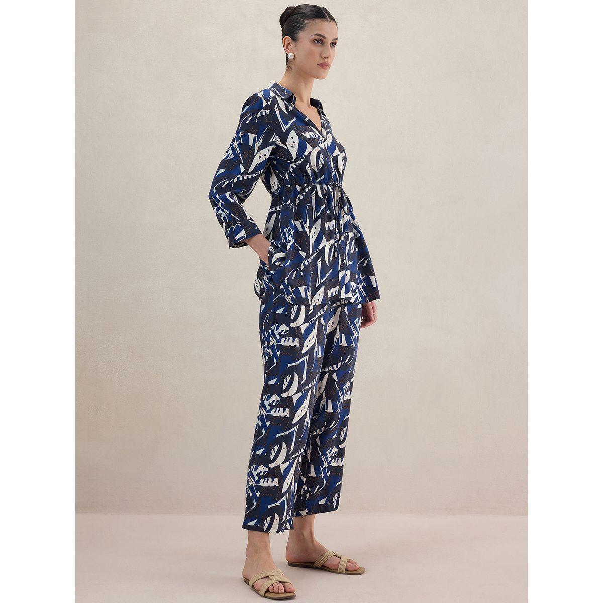 طقم منسق من بنطال مع بلوزة بطبعة مجردة فِميلا × ستايلي-women-clothing-coordsets-image-2