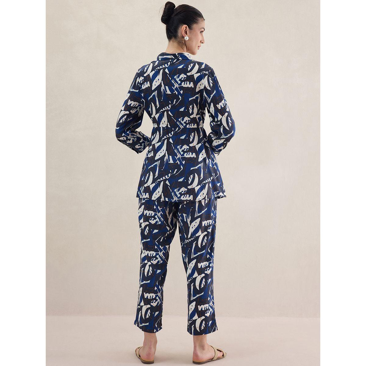 طقم منسق من بنطال مع بلوزة بطبعة مجردة فِميلا × ستايلي-women-clothing-coordsets-image-4