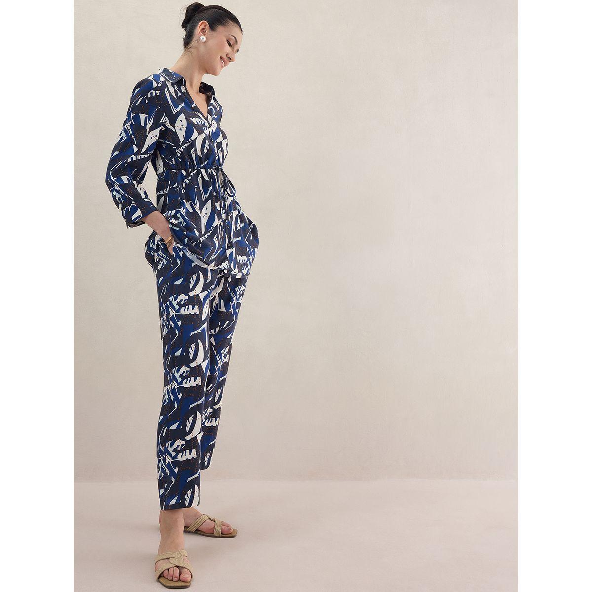 طقم منسق من بنطال مع بلوزة بطبعة مجردة فِميلا × ستايلي-women-clothing-coordsets-image-5