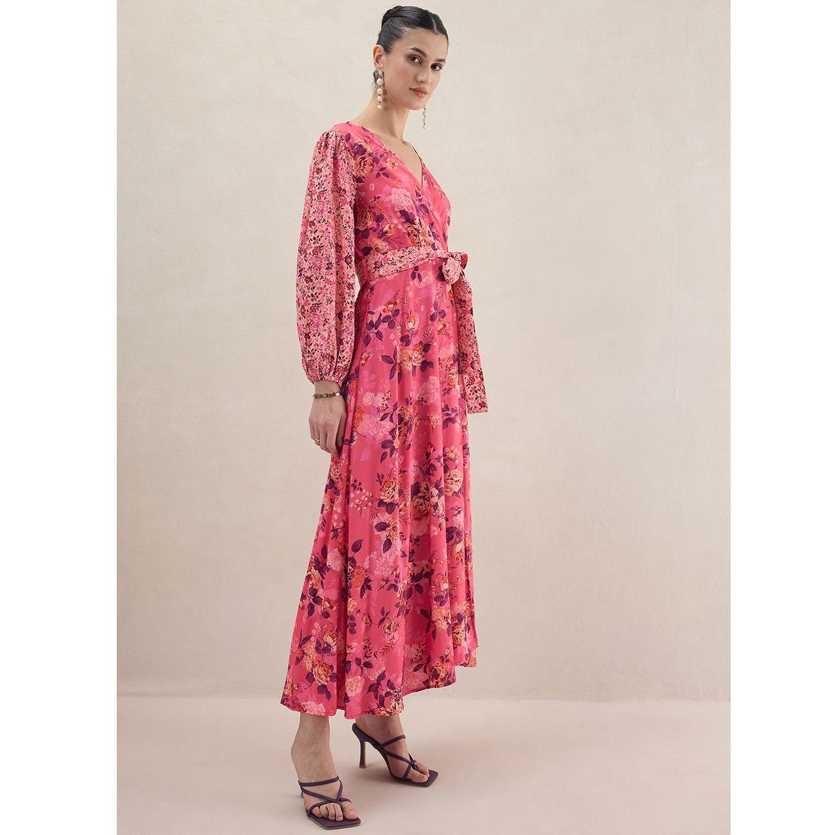 فستان طويل بنمط لف وطبعة زهور فِميلا × ستايلي-women-clothing-dresses-image-2