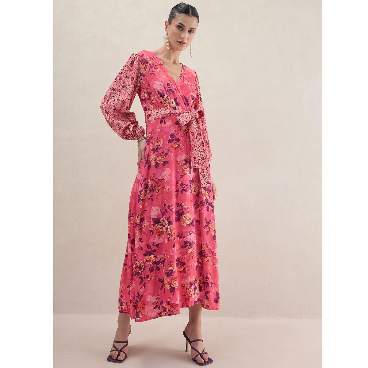 فستان طويل بنمط لف وطبعة زهور فِميلا × ستايلي-women-clothing-dresses-image-3